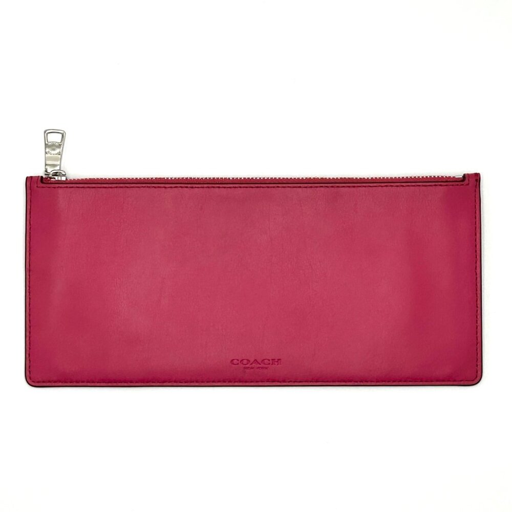 Coach Pink Leather Zip Pouch Clutch Wallet With Silver-Tone Hardware & Fabric Li
